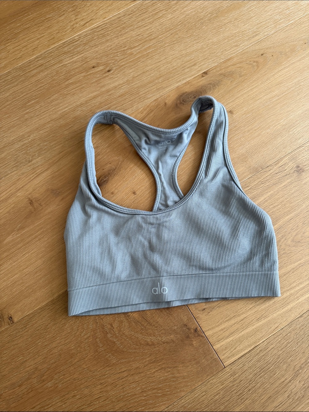 ALO Yoga Ribbed Heather Blue Racerback Sports Bra